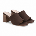 Brown Suede Women's Open-Toe Square-Heel Straw Slip-On Sandals