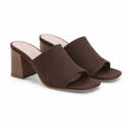 Brown Suede Women's Open-Toe Square-Heel Straw Slip-On Sandals