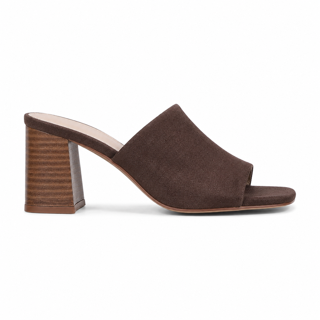 Brown Suede Women's Open-Toe Square-Heel Straw Slip-On Sandals side view