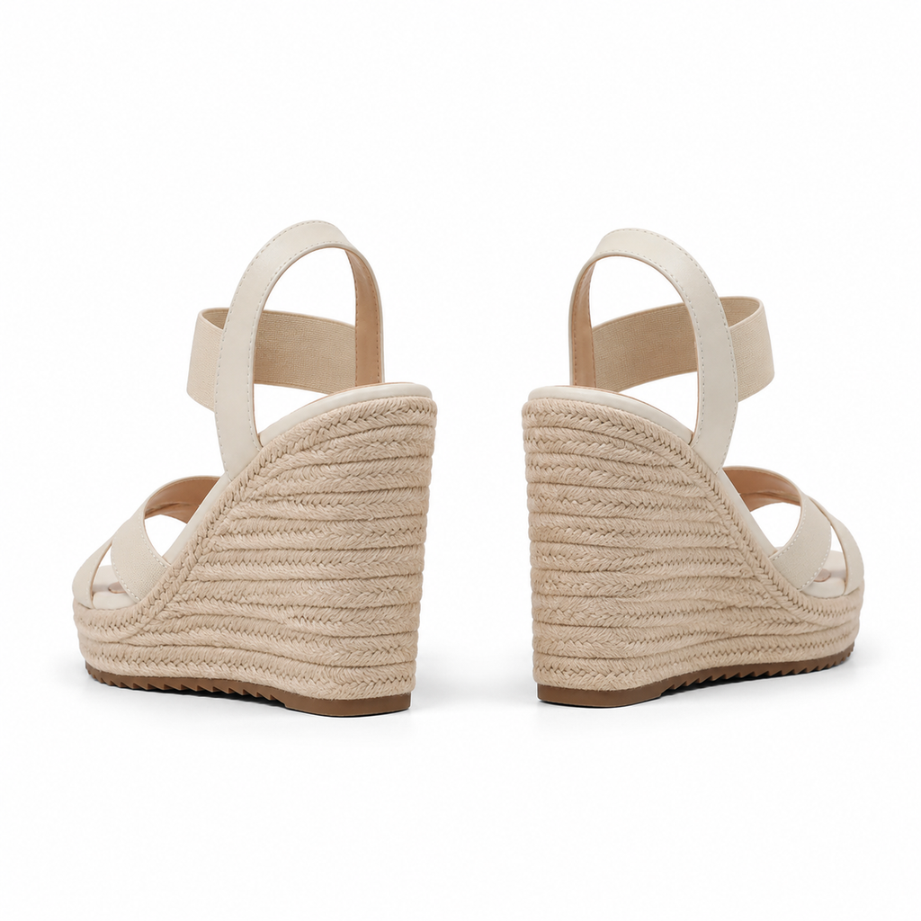 Soft Apricot Women's Open-Toe Wedge Stretch Fabric Criss-Cross Sandals heel detail