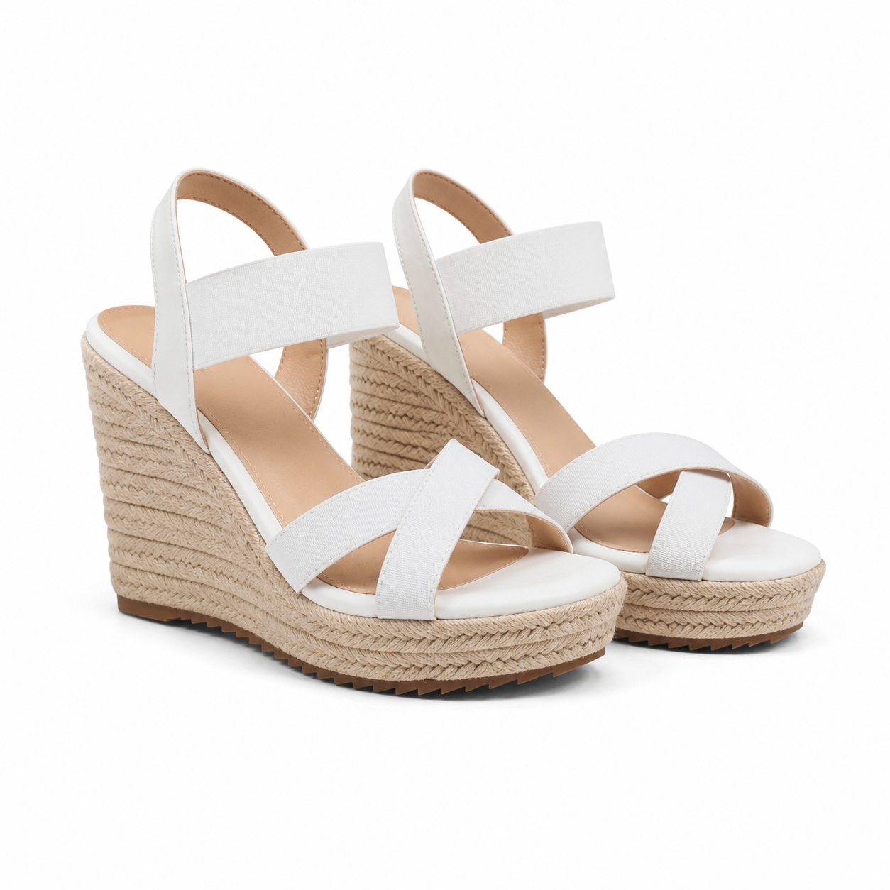 Cream Ivory Women's Open-Toe Wedge Stretch Fabric Criss-Cross Sandals