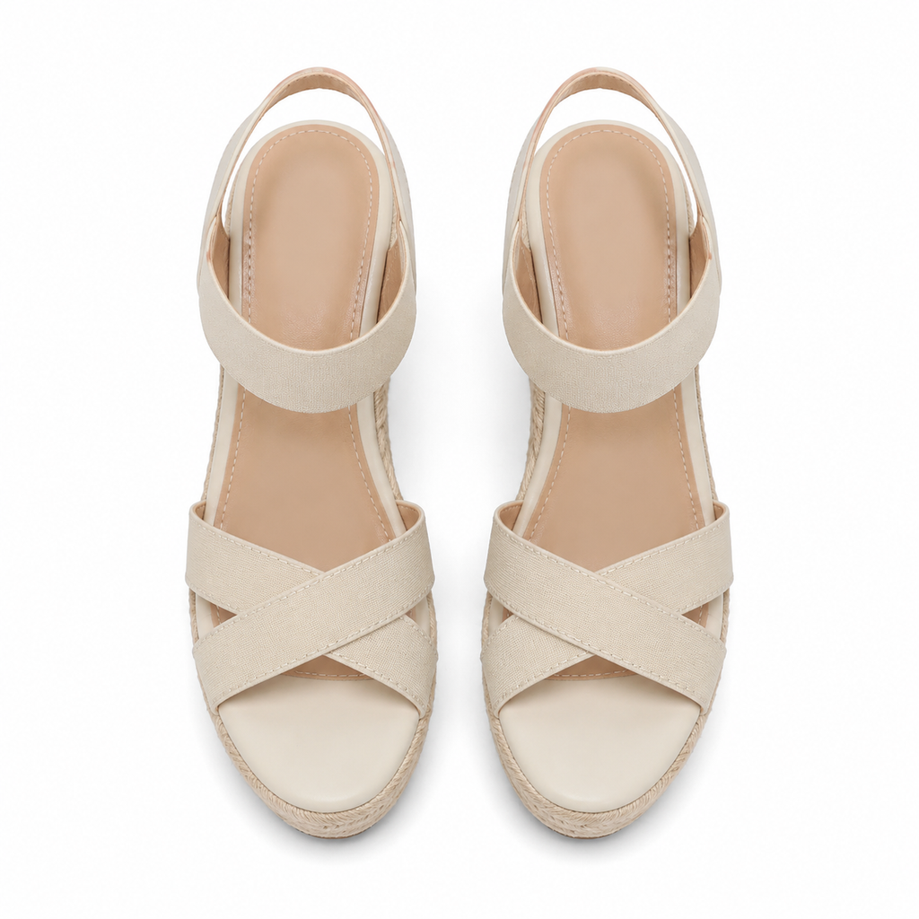 Soft Apricot Women's Open-Toe Wedge Stretch Fabric Criss-Cross Sandals top view