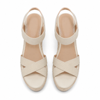 Soft Apricot Women's Open-Toe Wedge Stretch Fabric Criss-Cross Sandals top view