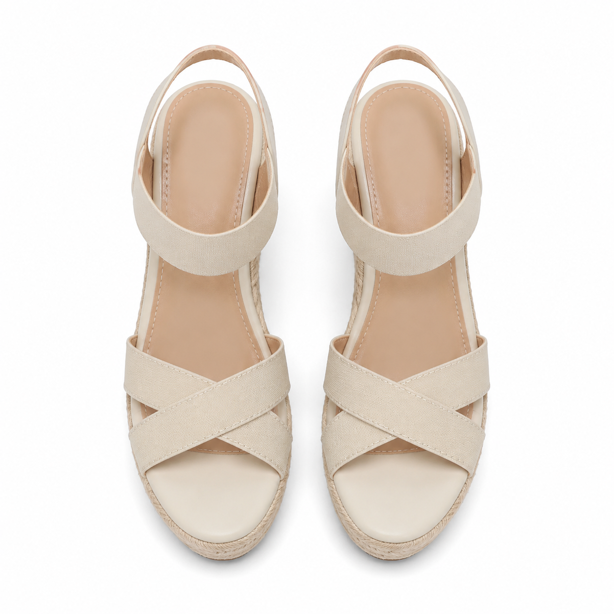 Soft Apricot Women's Open-Toe Wedge Stretch Fabric Criss-Cross Sandals top view