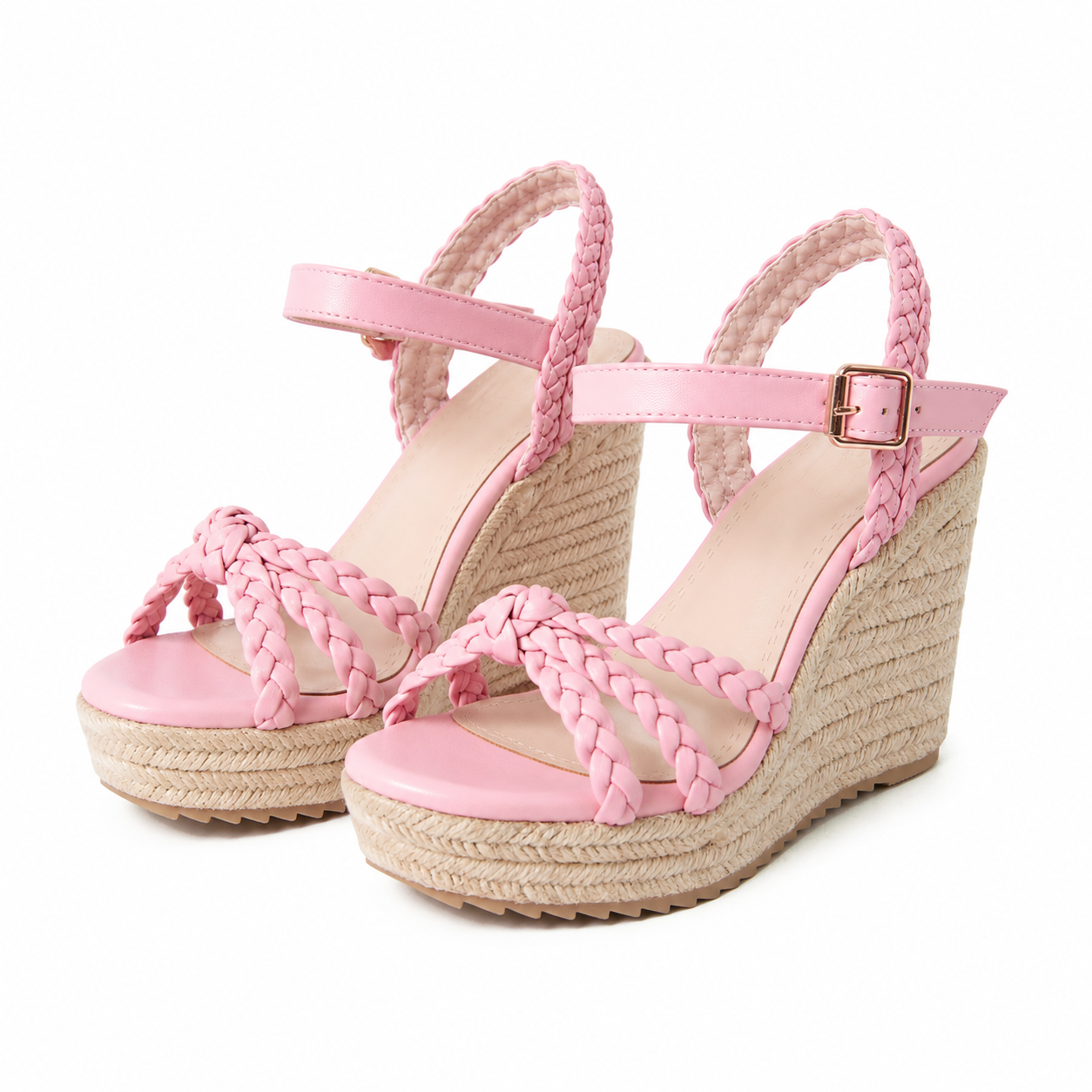 Dusty Rose Women's Open-Toe Platform-Wedge Buckle Multi-Strap Sandals
