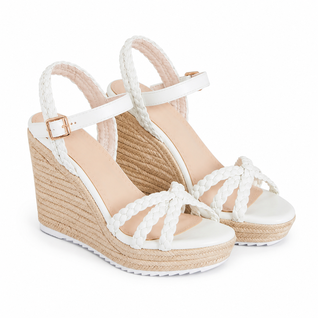 Cream Ivory Women's Open-Toe Platform-Wedge Buckle Multi-Strap Sandals
