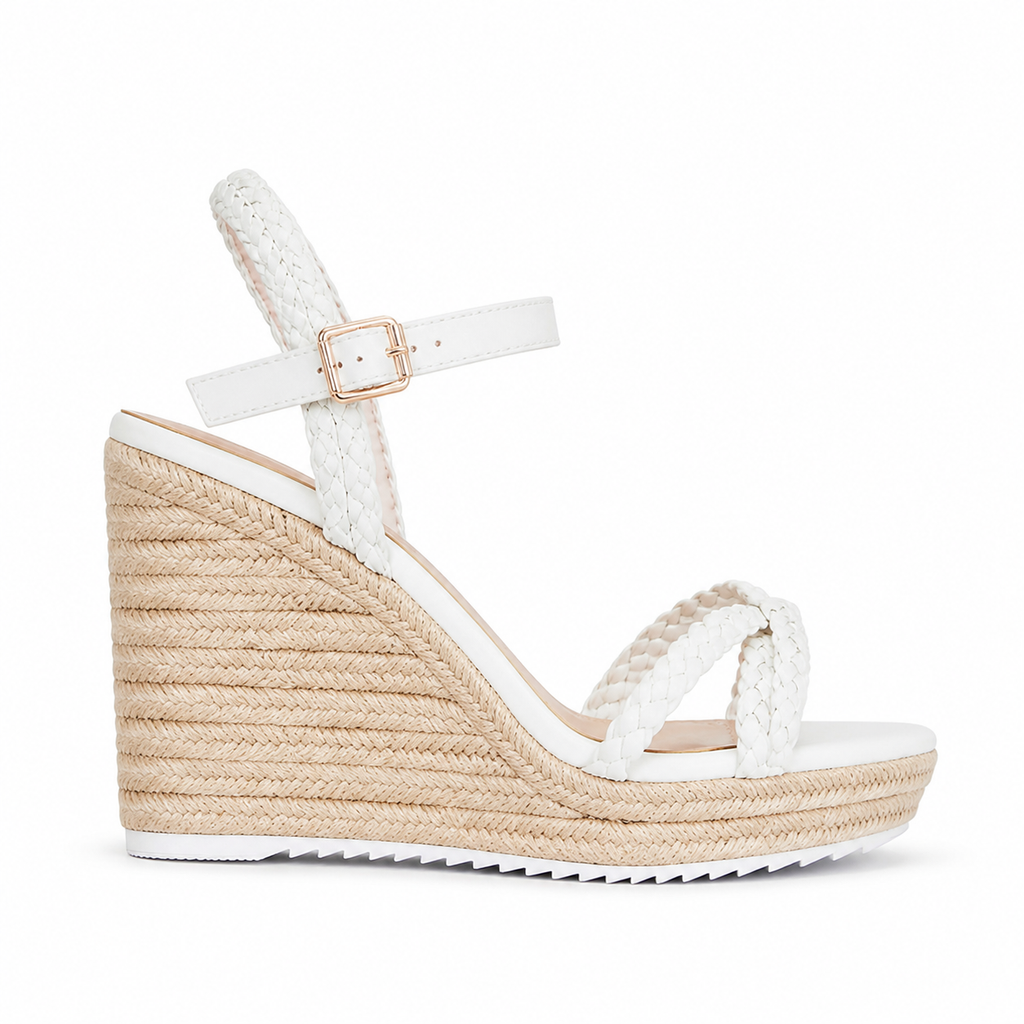 Cream Ivory Women's Open-Toe Platform-Wedge Buckle Multi-Strap Sandals side view