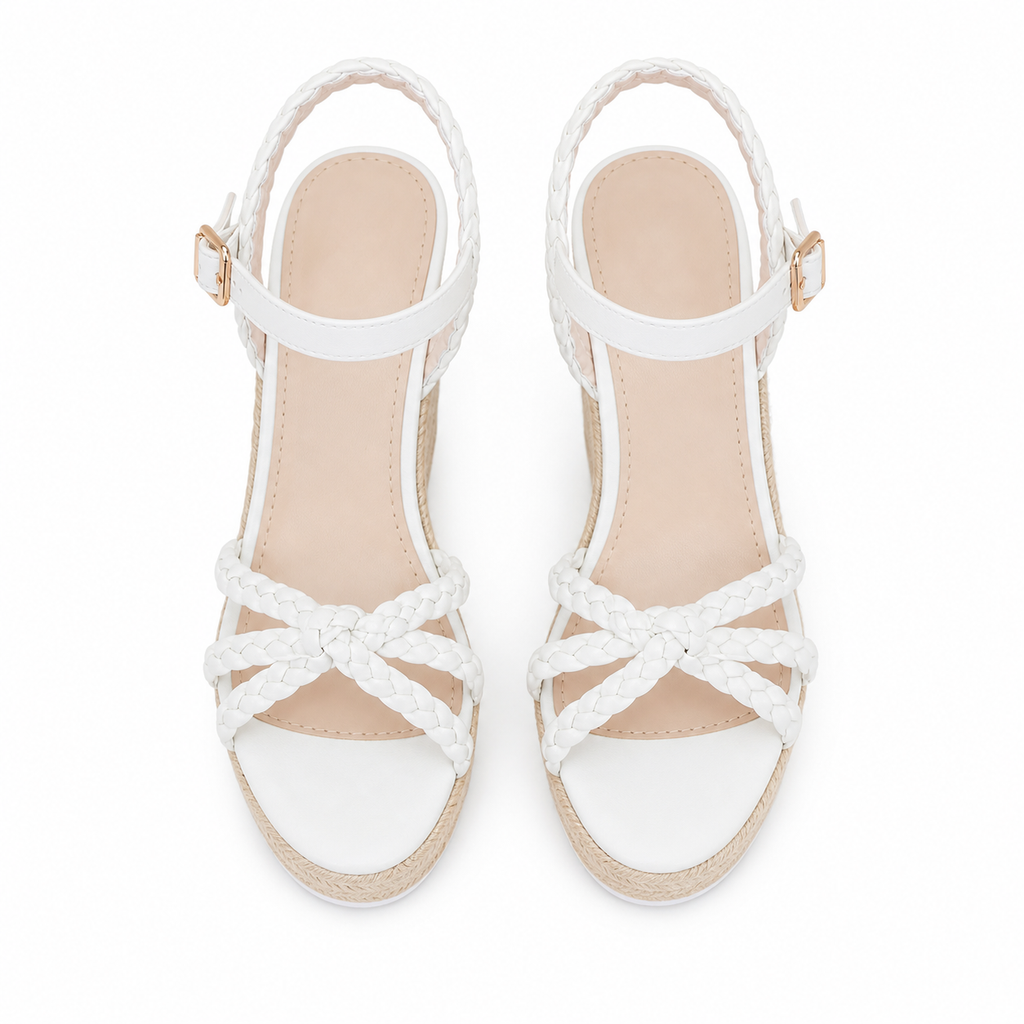 Cream Ivory Women's Open-Toe Platform-Wedge Buckle Multi-Strap Sandals top view