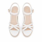 Cream Ivory Women's Open-Toe Platform-Wedge Buckle Multi-Strap Sandals top view