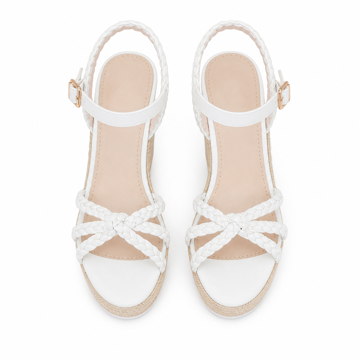 Cream Ivory Women's Open-Toe Platform-Wedge Buckle Multi-Strap Sandals top view