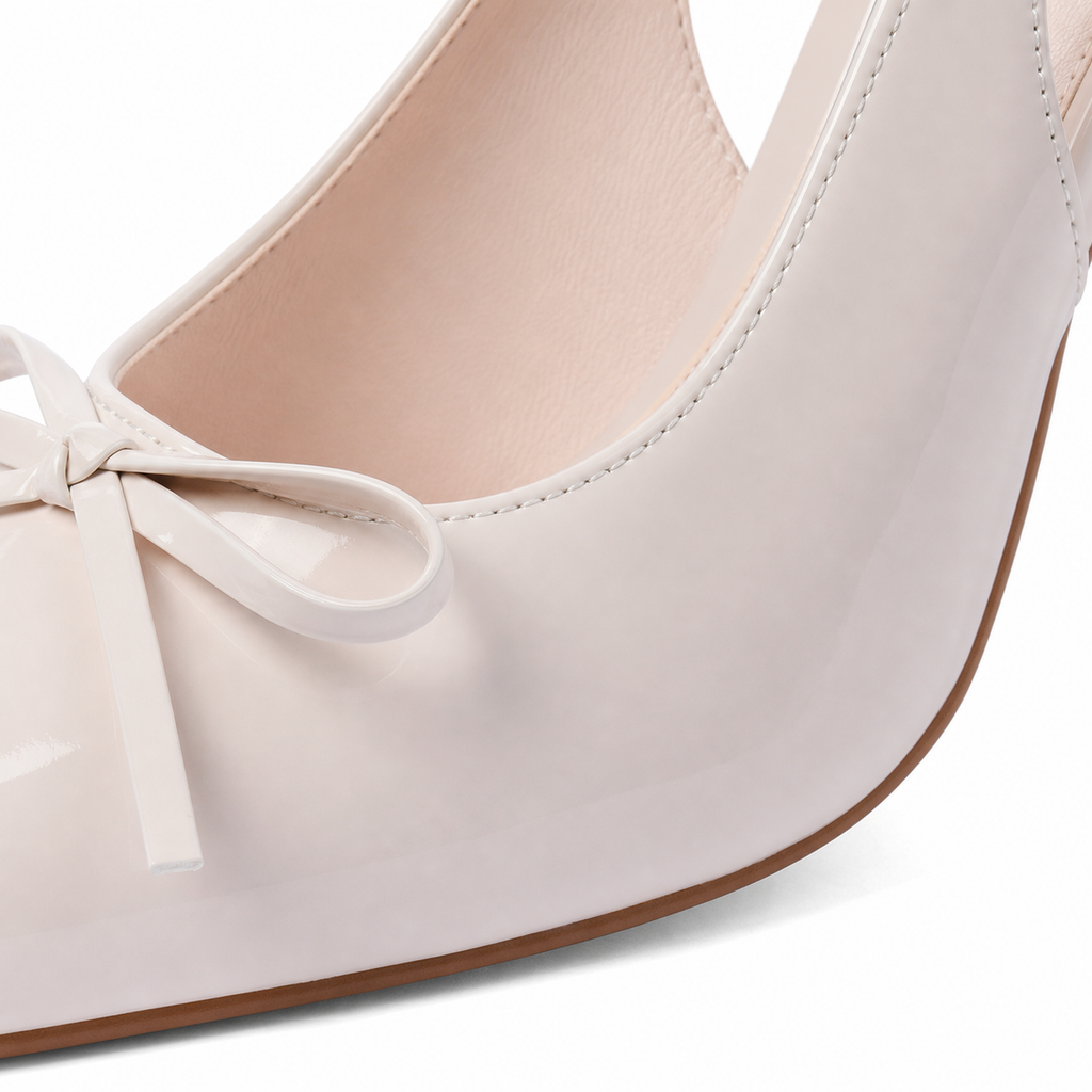 Soft Apricot Women's Pointed-Toe Stiletto Faux-Leather Slingback Pumps close-up detail