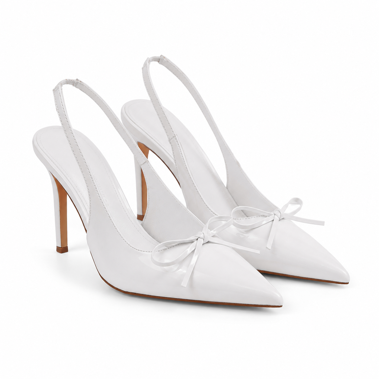 Cream Ivory Women's Pointed-Toe Stiletto Faux-Leather Slingback Pumps