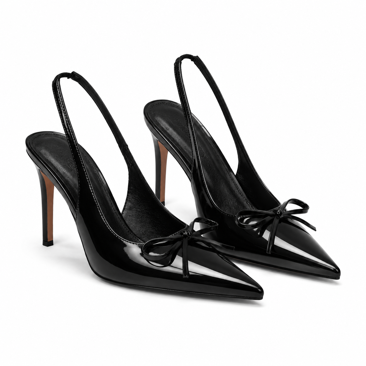 Deep Black Women's Pointed-Toe Stiletto Faux-Leather Slingback Pumps