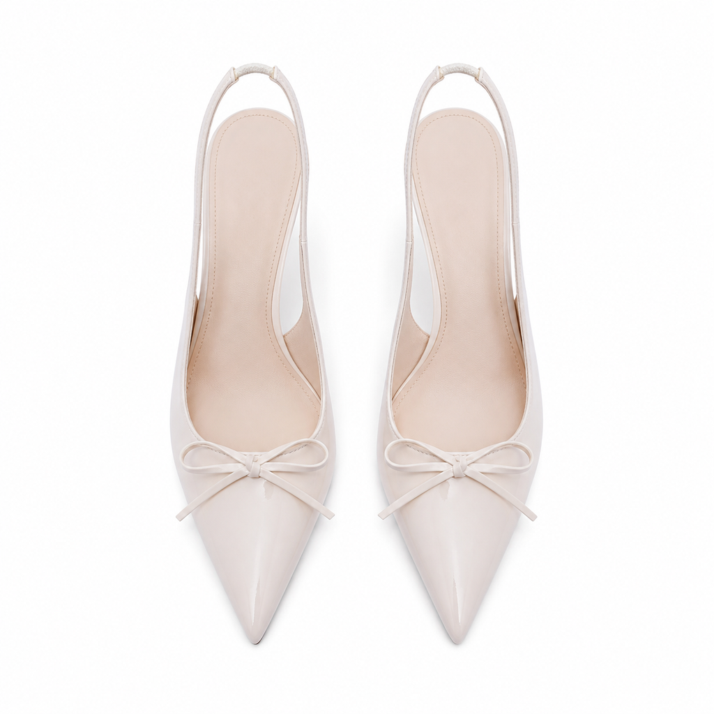 Soft Apricot Women's Pointed-Toe Stiletto Faux-Leather Slingback Pumps top view