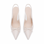 Soft Apricot Women's Pointed-Toe Stiletto Faux-Leather Slingback Pumps top view