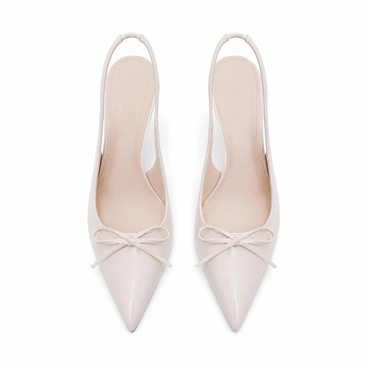 Soft Apricot Women's Pointed-Toe Stiletto Faux-Leather Slingback Pumps top view