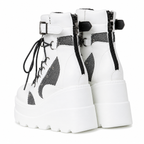 Cream Ivory Women's Round-Toe Platform-Wedge Faux Leather Lace-Up Ankle Boots close-up detail
