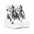 Cream Ivory Women's Round-Toe Platform-Wedge Faux Leather Lace-Up Ankle Boots
