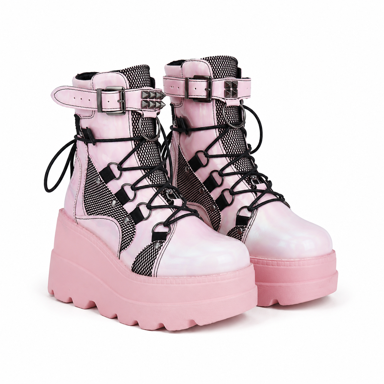 Dusty Rose Women's Round-Toe Platform-Wedge Faux Leather Lace-Up Ankle Boots