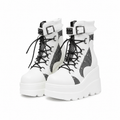 Cream Ivory Women's Round-Toe Platform-Wedge Faux Leather Lace-Up Ankle Boots