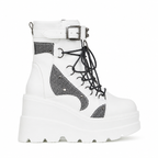 Cream Ivory Women's Round-Toe Platform-Wedge Faux Leather Lace-Up Ankle Boots side view