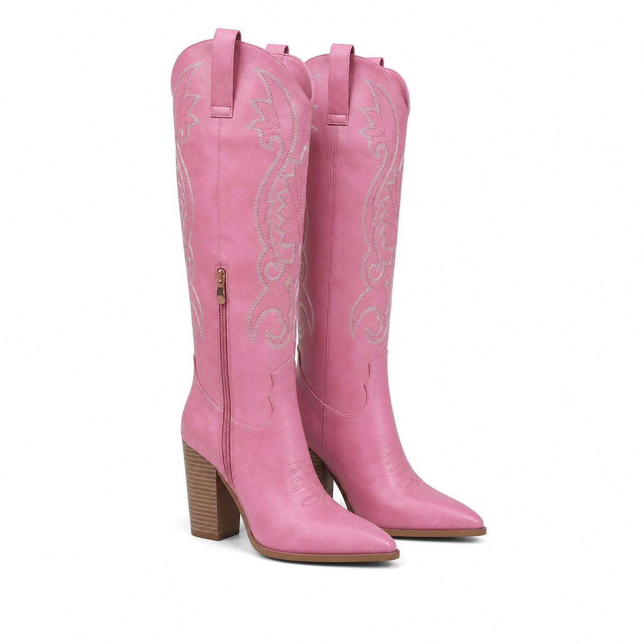 Dusty Rose Women's Pointed-Toe Square-Heel Faux Leather Knee-High Western Boots