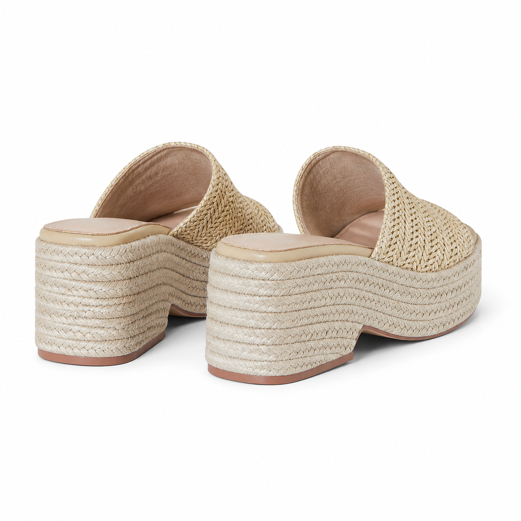 Soft Apricot Women's Open-Toe Raffia Slip-On Wedge Sandals heel detail