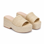 Soft Apricot Women's Open-Toe Raffia Slip-On Wedge Sandals