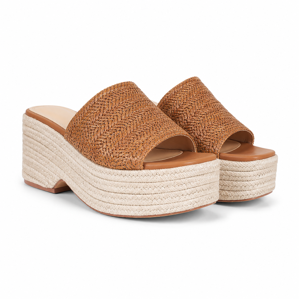 Rich Brown Women's Open-Toe Raffia Slip-On Wedge Sandals