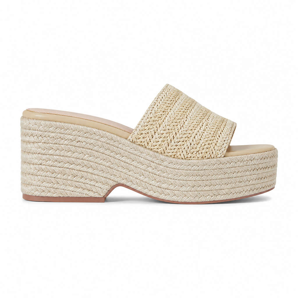 Soft Apricot Women's Open-Toe Raffia Slip-On Wedge Sandals side view