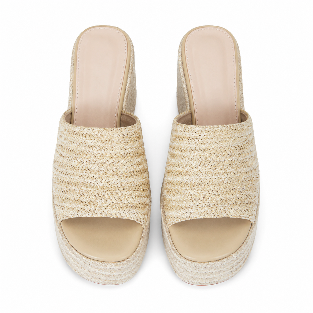 Soft Apricot Women's Open-Toe Raffia Slip-On Wedge Sandals top view