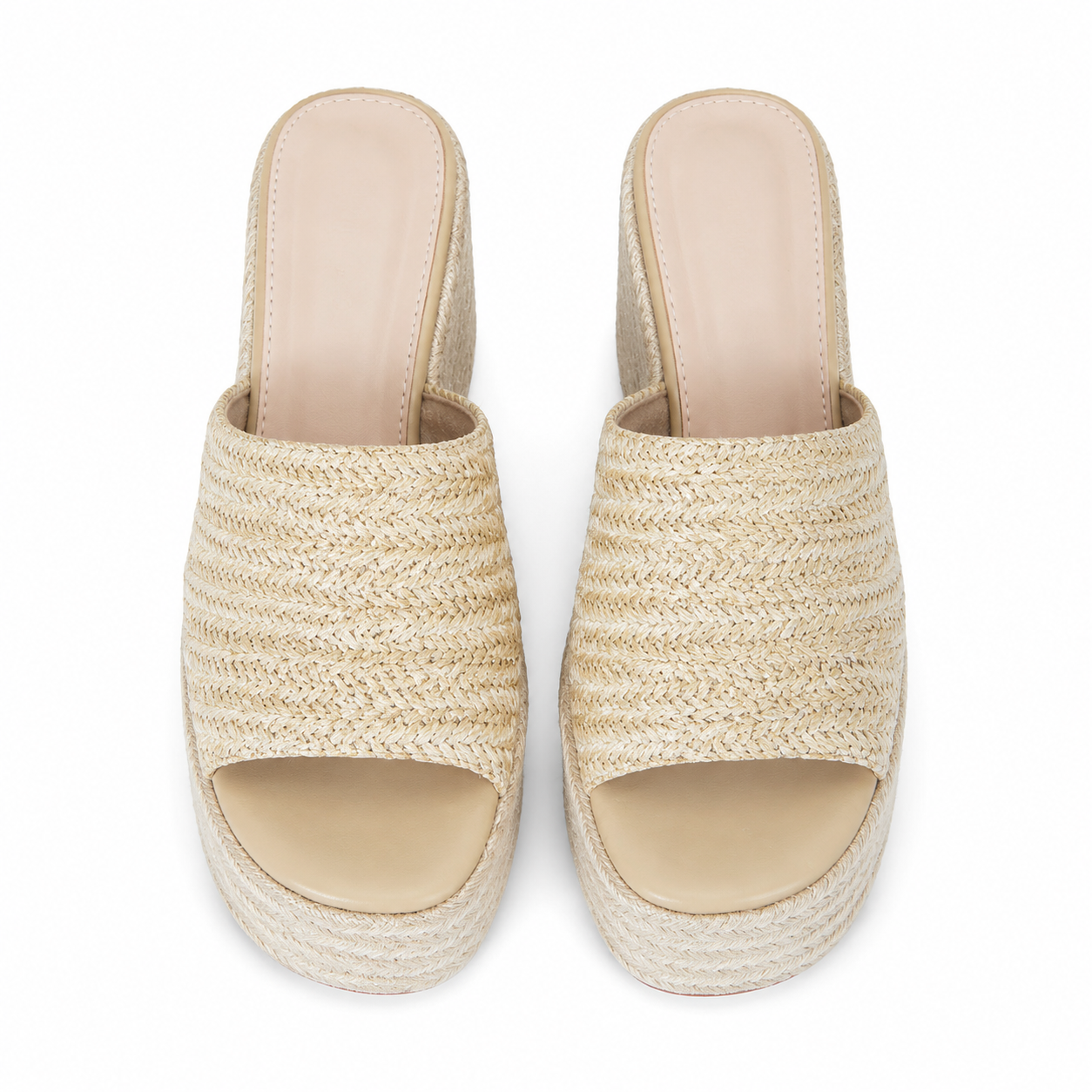 Soft Apricot Women's Open-Toe Raffia Slip-On Wedge Sandals top view