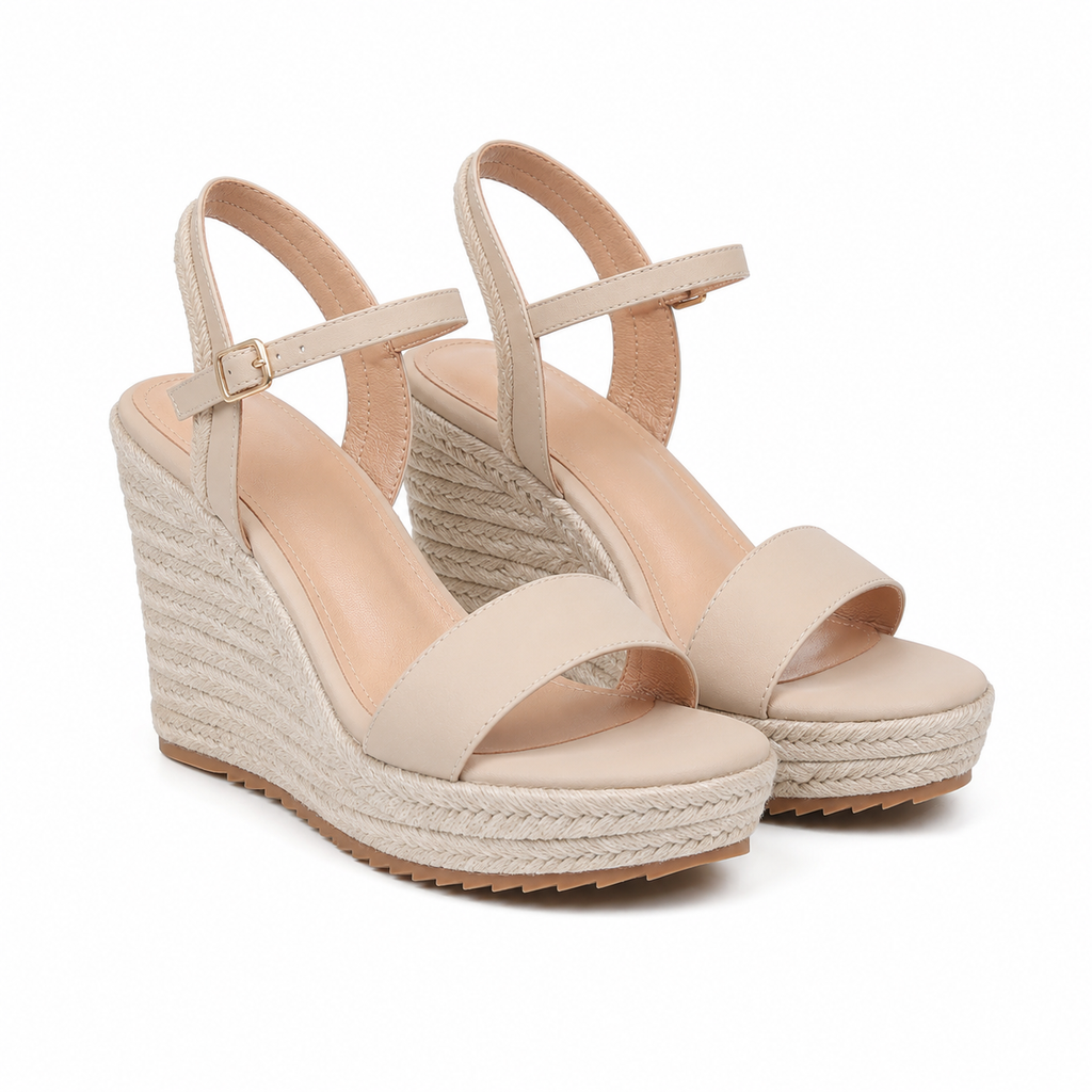 Warm Beige Women's Open-Toe Platform-Wedge Suede Ankle-Strap Sandals