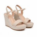 Warm Beige Women's Open-Toe Platform-Wedge Suede Ankle-Strap Sandals