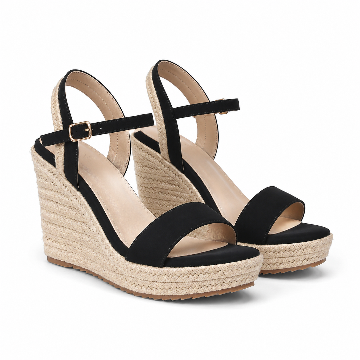 Deep Black Women's Open-Toe Platform-Wedge Suede Ankle-Strap Sandals