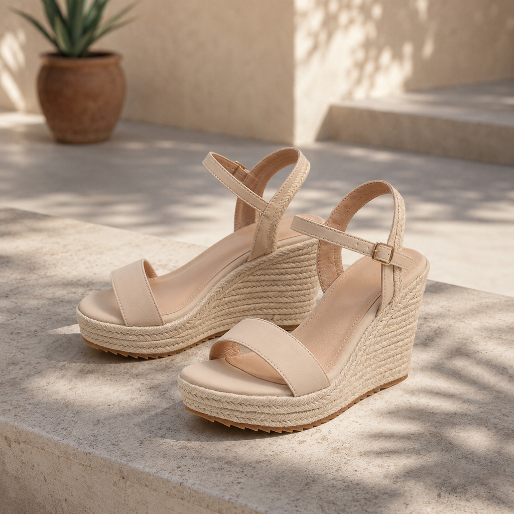 Warm Beige Women's Open-Toe Platform-Wedge Suede Ankle-Strap Sandals styled scene