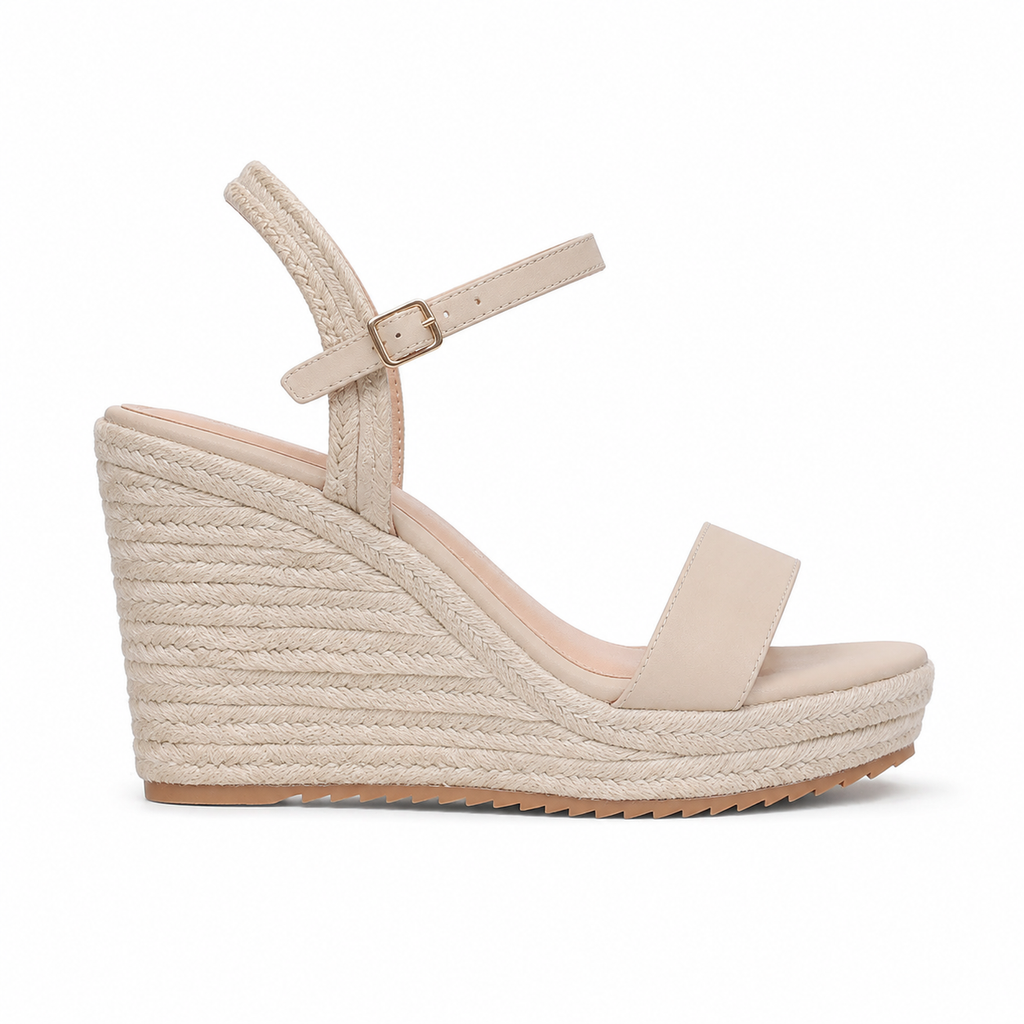 Warm Beige Women's Open-Toe Platform-Wedge Suede Ankle-Strap Sandals side view