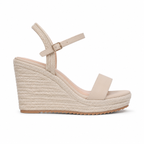 Warm Beige Women's Open-Toe Platform-Wedge Suede Ankle-Strap Sandals side view