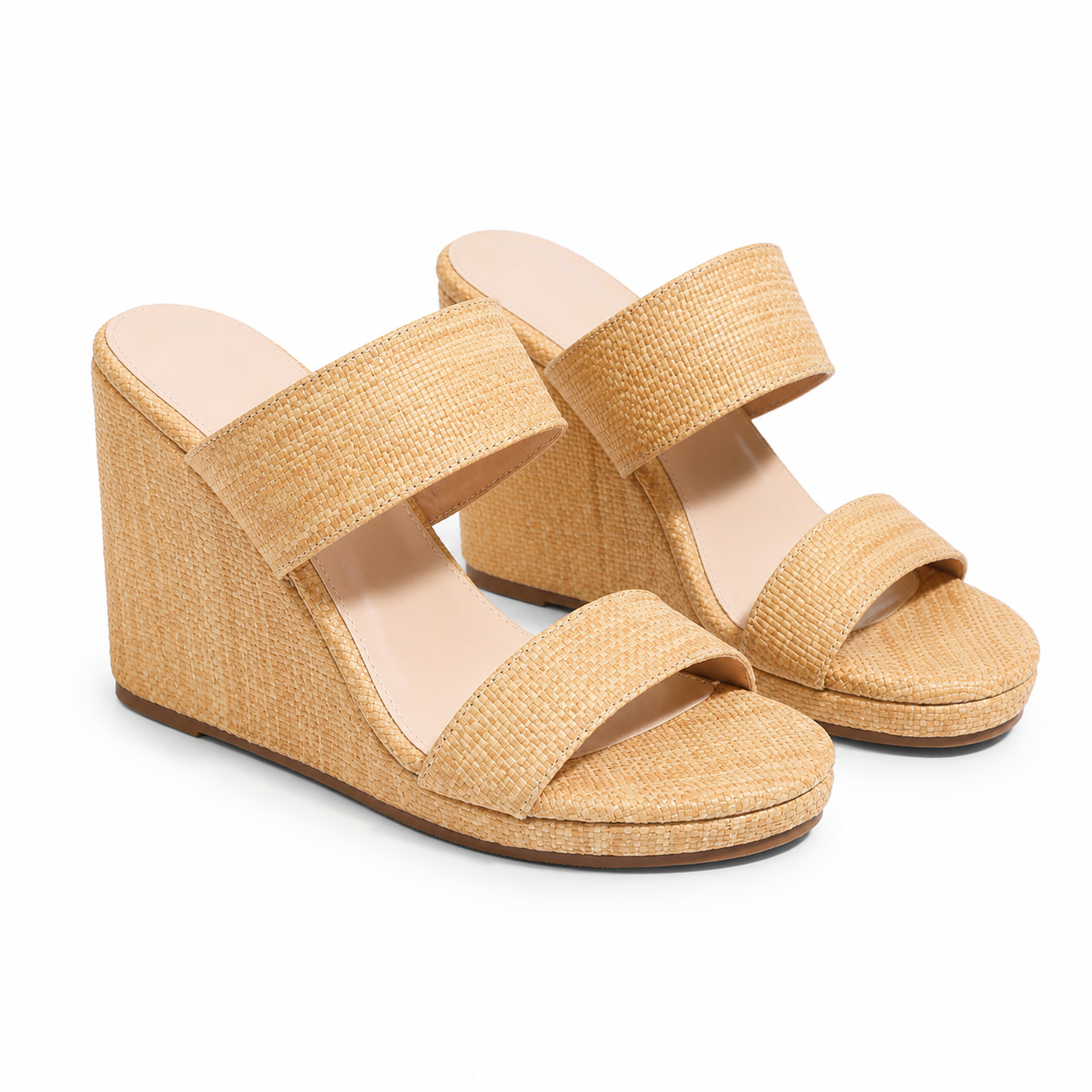Brown Straw Women's Open-Toe Wedge Jute Multi-Strap Sandals