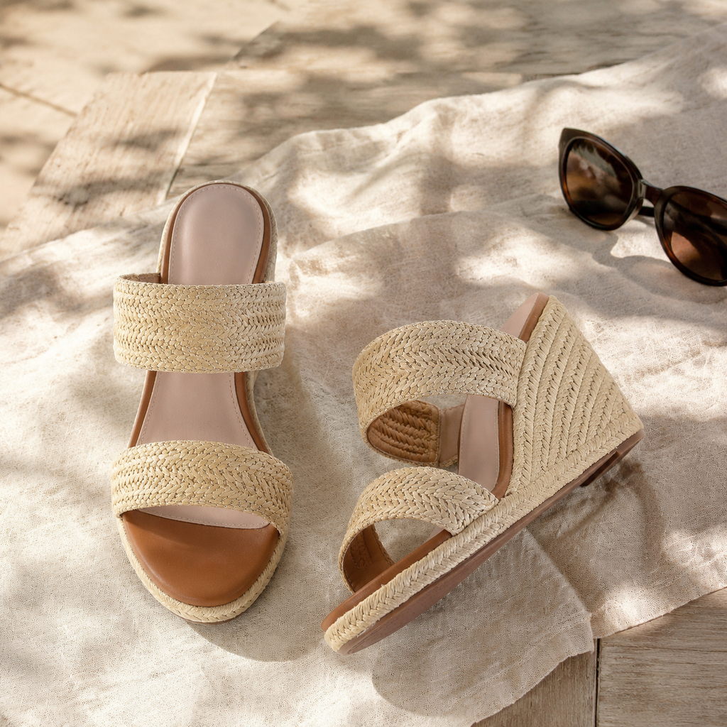 Naturalraffia Women's Open-Toe Wedge Jute Multi-Strap Sandals styled scene