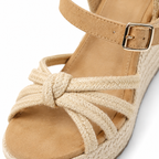 Soft Apricot Women's Open-Toe Wedge Microfiber Lace-Up Ankle-Strap Sandals close-up detail