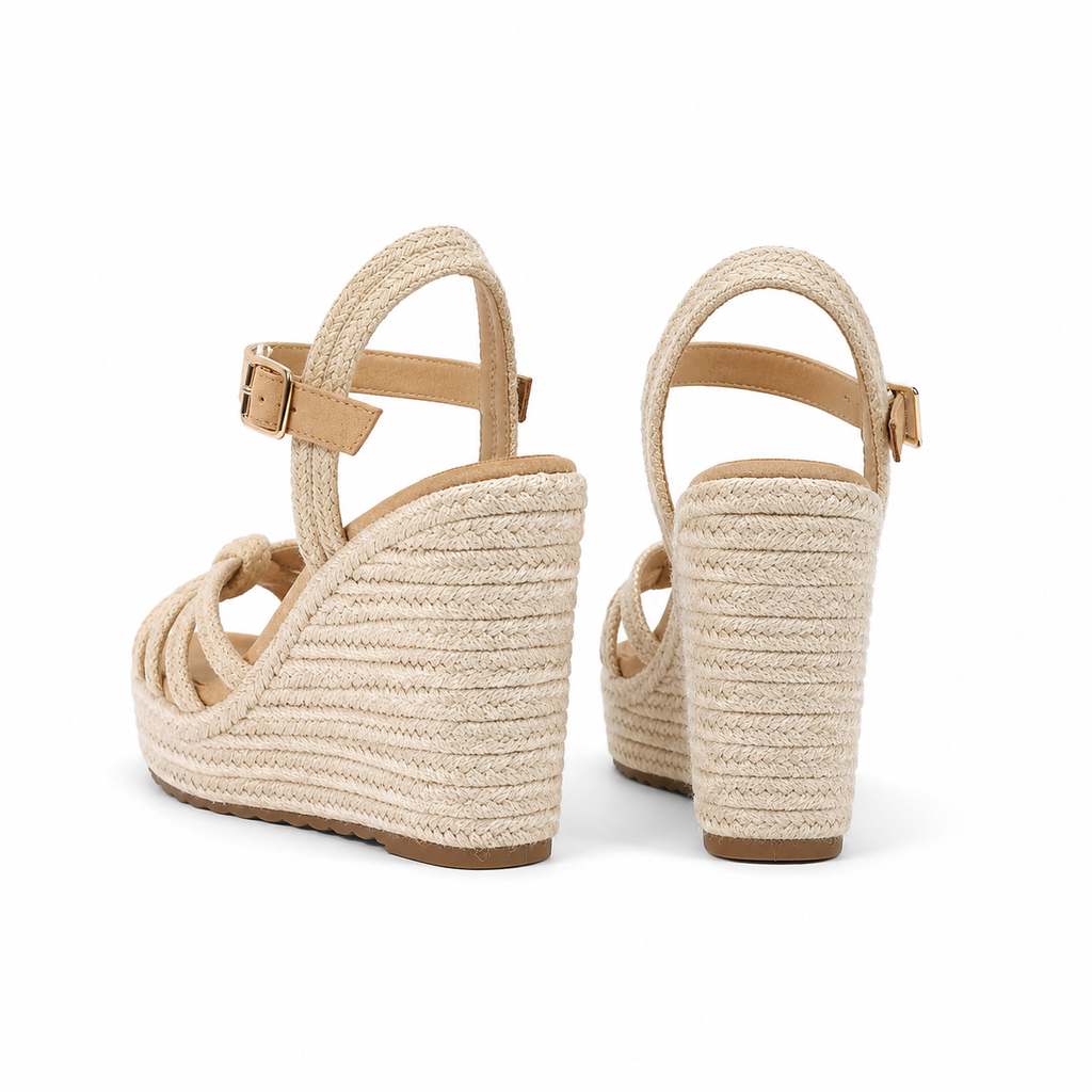 Soft Apricot Women's Open-Toe Wedge Microfiber Lace-Up Ankle-Strap Sandals heel detail