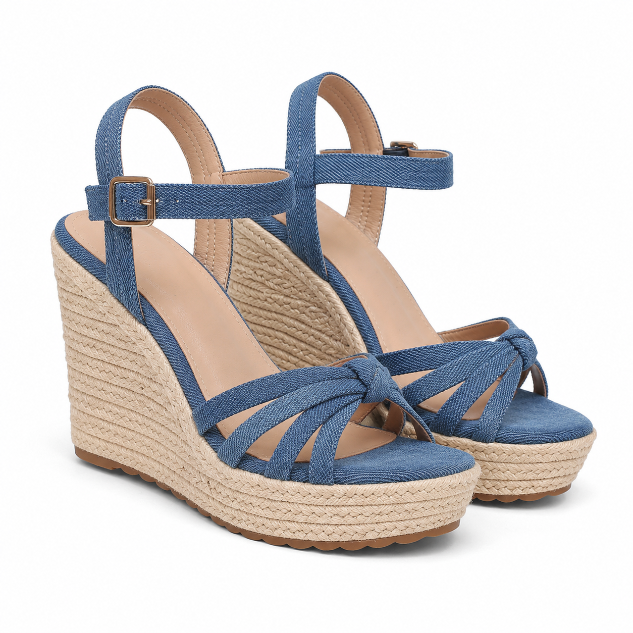 Hazy Blue Women's Open-Toe Wedge Microfiber Lace-Up Ankle-Strap Sandals