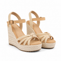 Soft Apricot Women's Open-Toe Wedge Microfiber Lace-Up Ankle-Strap Sandals