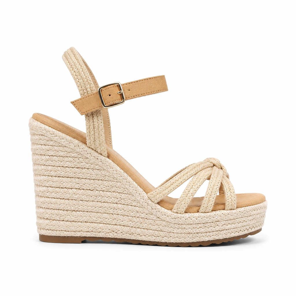 Soft Apricot Women's Open-Toe Wedge Microfiber Lace-Up Ankle-Strap Sandals side view