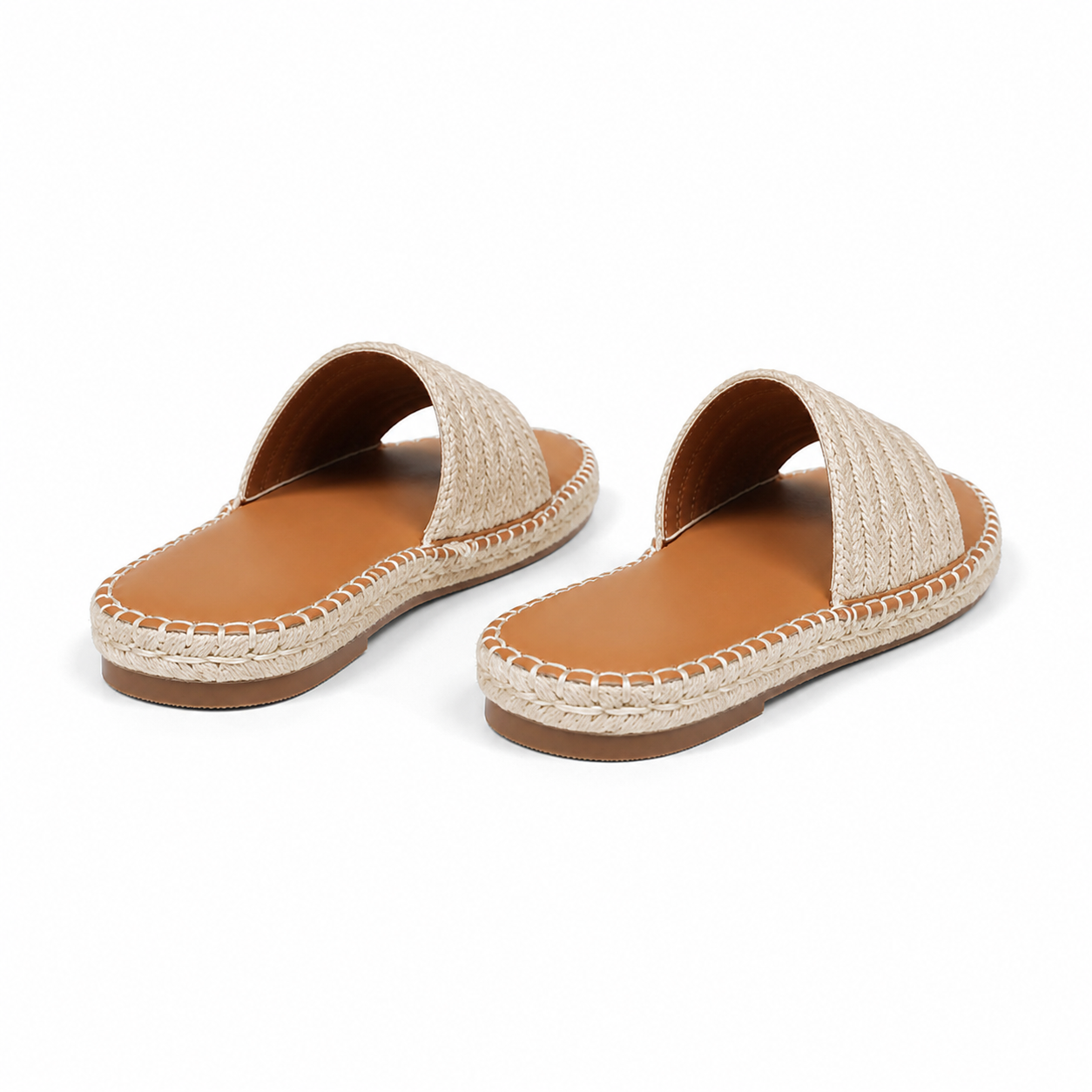 Soft Apricot Women's Open-Toe Flat Straw Slip-On Sandals heel detail