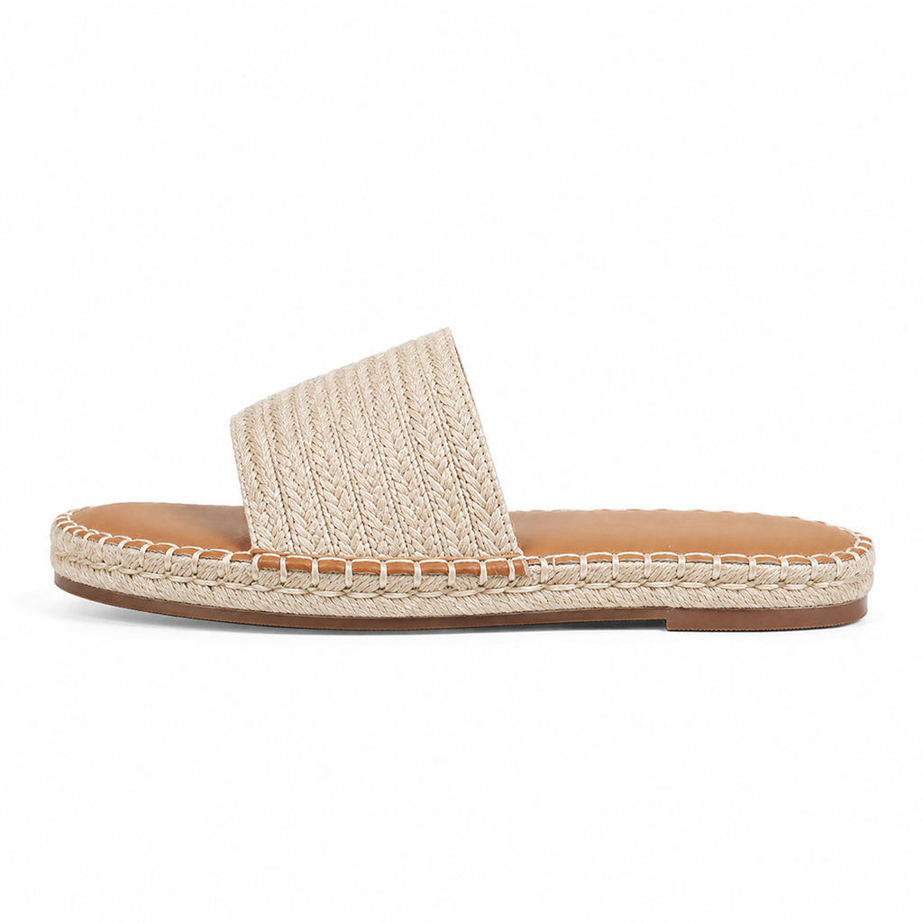 Soft Apricot Women's Open-Toe Flat Straw Slip-On Sandals side view