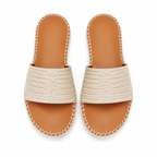 Soft Apricot Women's Open-Toe Flat Straw Slip-On Sandals top view