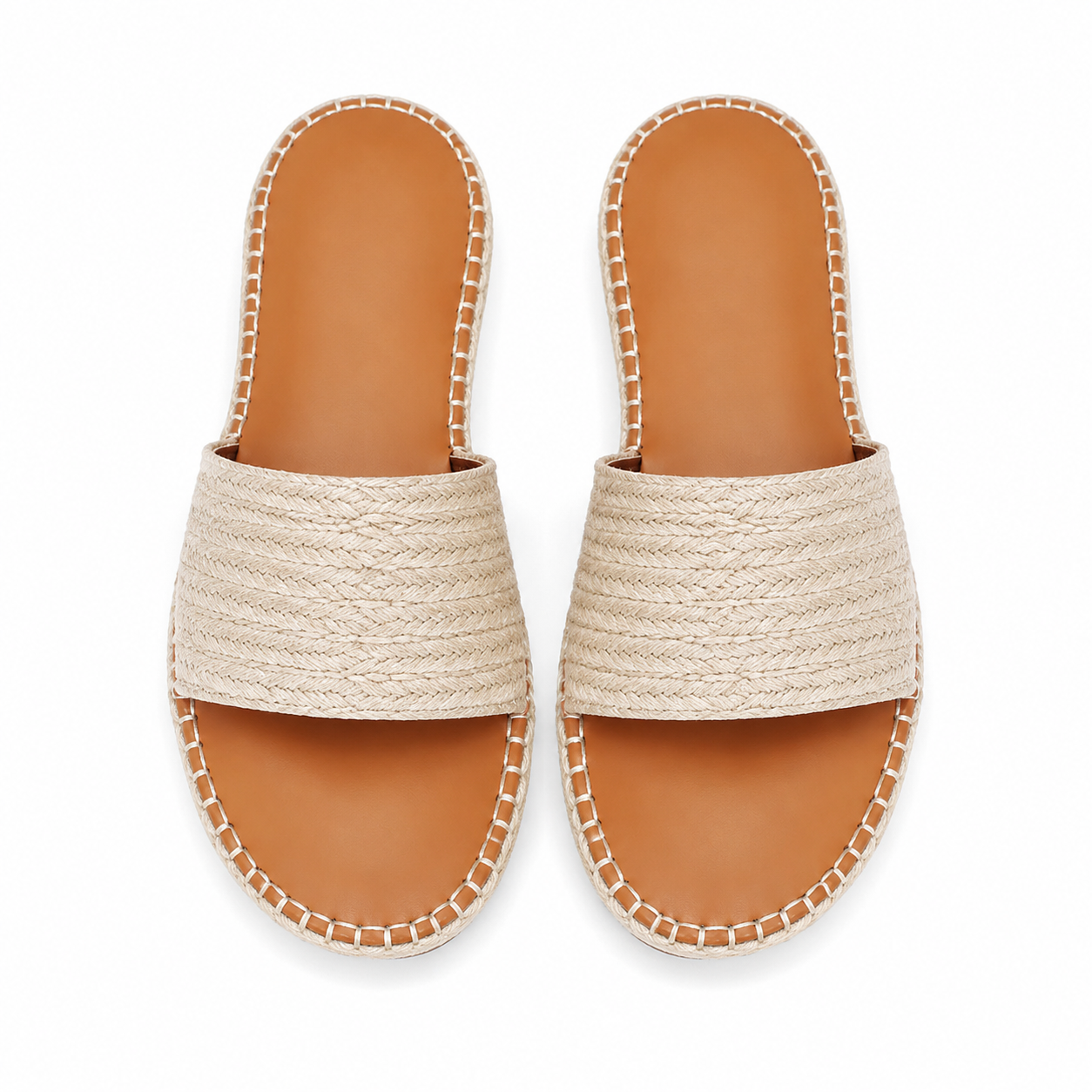 Soft Apricot Women's Open-Toe Flat Straw Slip-On Sandals top view
