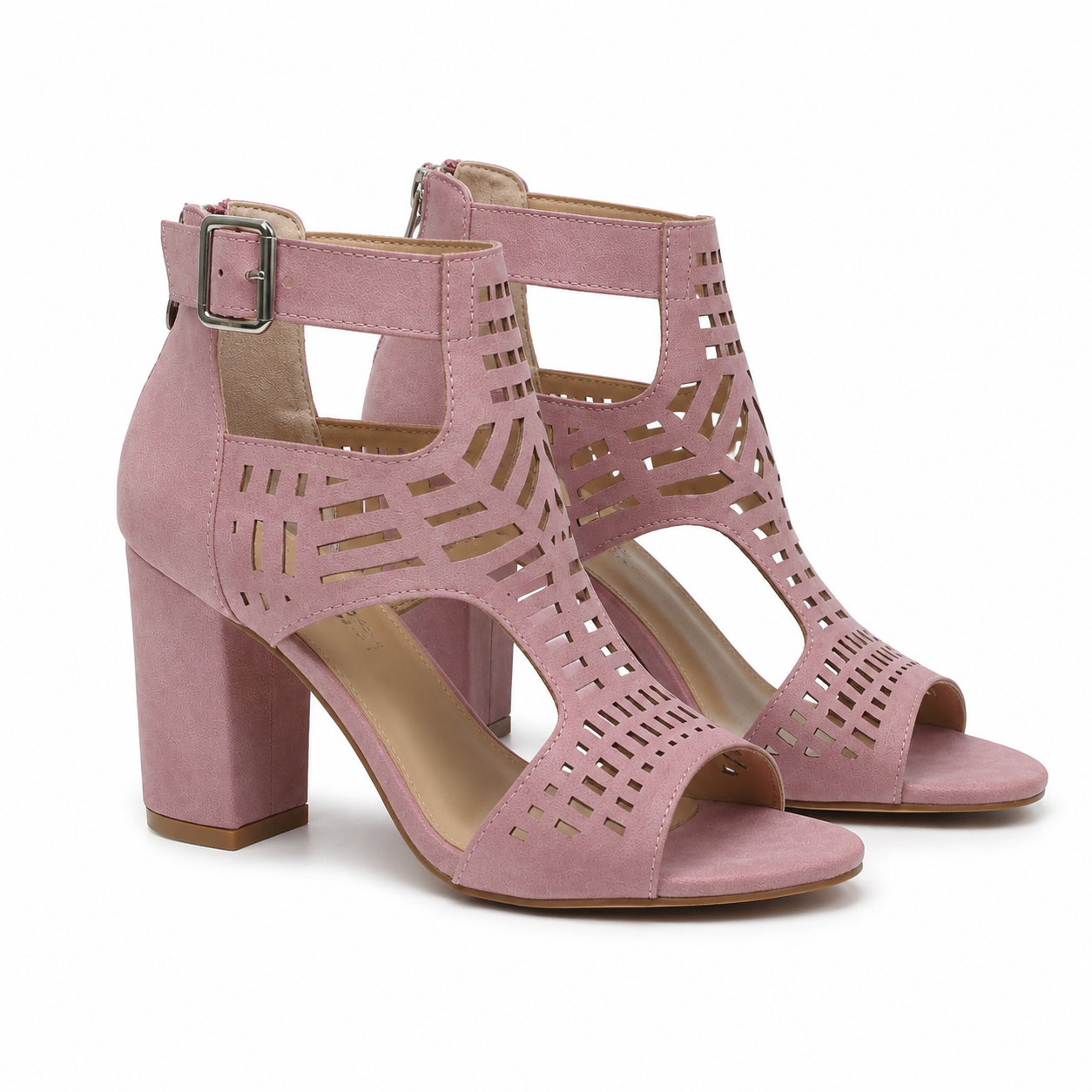 Dusty Rose Women's Open-Toe High-Heel Faux Leather Ankle-Strap Sandals